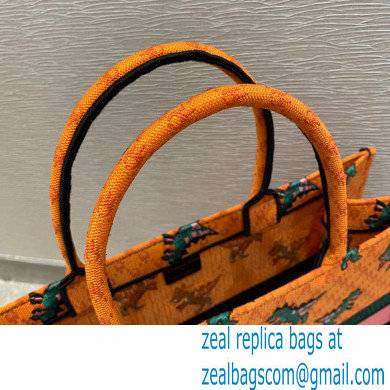 Dior Book Tote Bag in Multicolor Dragon  &  Fire Embroidery Orange 2021